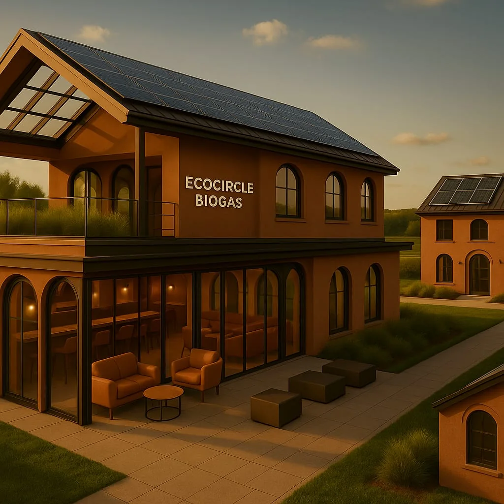 EcoCircle Biogas sustainable facility concept in a rural landscape